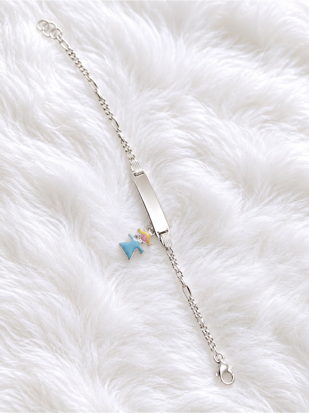 Sterling Silver 925  ID Bracelet with Blue Enamel Girl Charm